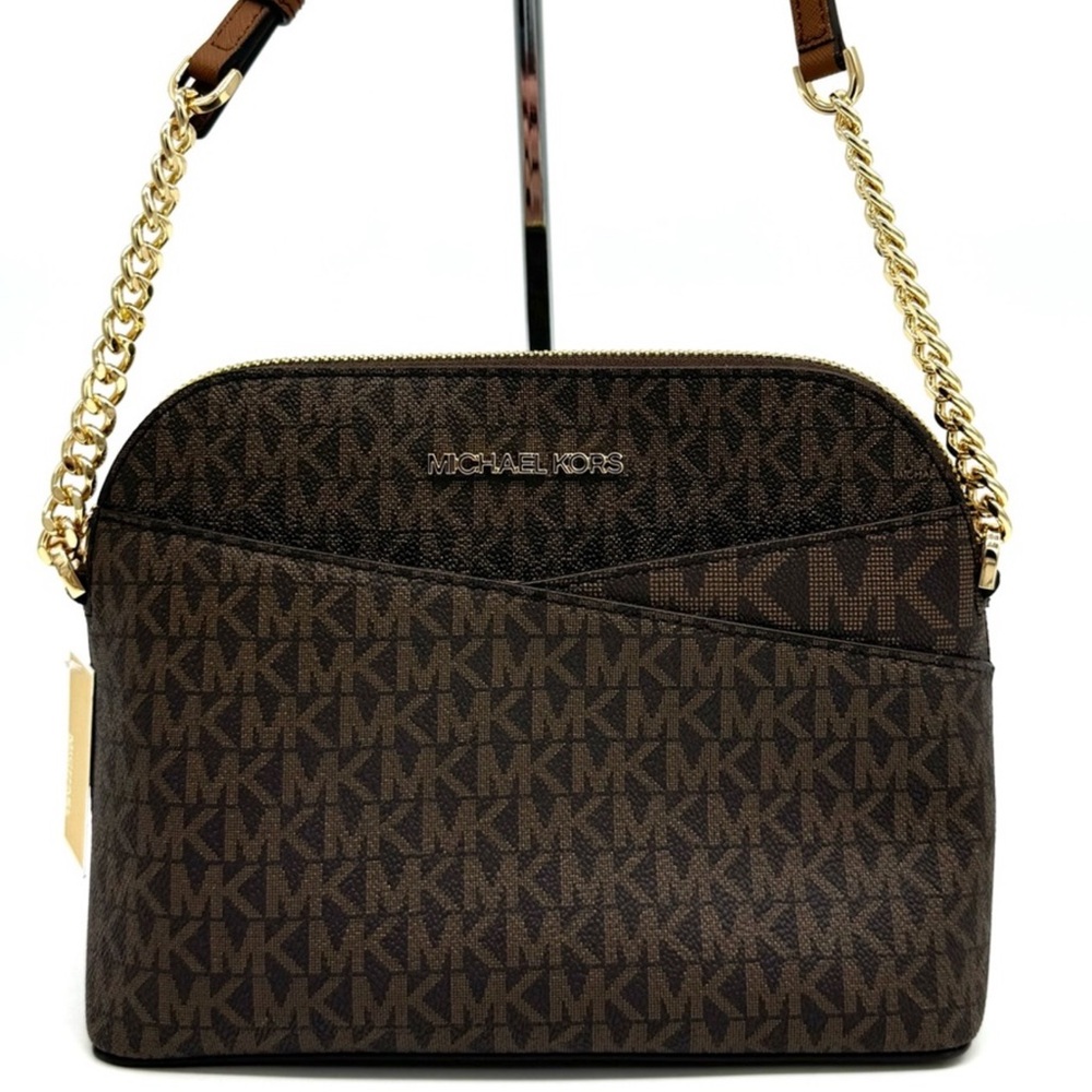 MICHAEL KORS Jet Set Travel Medium Dome Crossbody Brown Signature